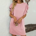 thumbnail image 4 of qucoqpe Womens Summer Casual T-shirts Dress Crew Neck Ruffle Short Sleeve Loose Mini Dress Hawaiian Beach Sun Dress, 4 of 6
