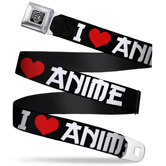 Buckle-Down Belt, Seatbelt Buckle Belt, I Heart Anime Bold Black White Red, 30 to 44 Inches