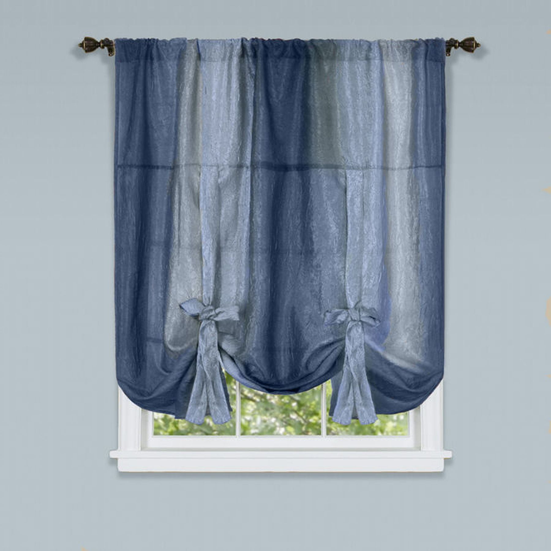 Traditional Elegance Ombre Window Curtain Tie Up Shade 50x63 Blue