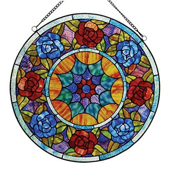 CHLOE Tiffany-glass Roses Window Panel 22"