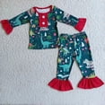 thumbnail image 1 of Ropa de dormir de manga larga para niños, conjunto de pantalones con volantes rojos, ropa de dormir para bebés, pijamas de Papá Noel de Navidad, venta al por mayor, 1 of 2