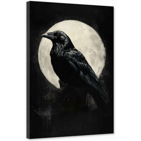 ZHONGYUTONG Crow Canvas Wall Art Vintage Halloween Pictures Wall Decor Black Raven Gothic Painting for Bedroom Living Room Decor Framed (12.00" x 18.00")
