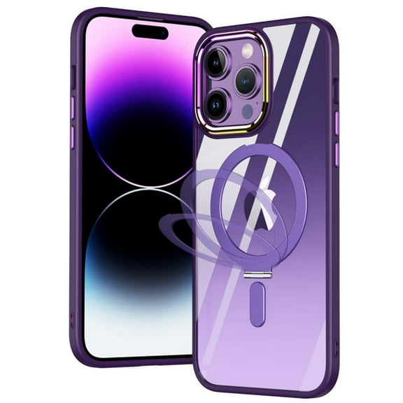 MagSafe Compatible Hybrid Case with Kickstand Ring Holder for iPhone 15 Pro Max - Purple