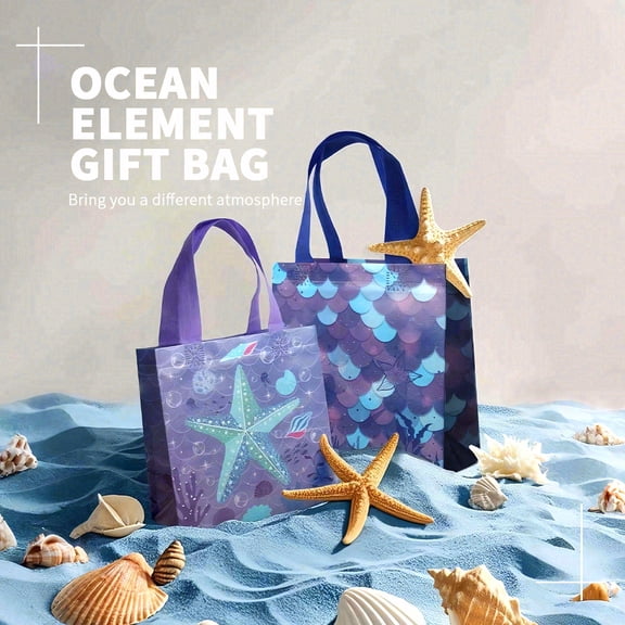 48pcs ocean-themed party favor bags. These are exquisite marine-themed gift paper bags with handles, designed as candy and snack bags featuring ocean animal patterns.
