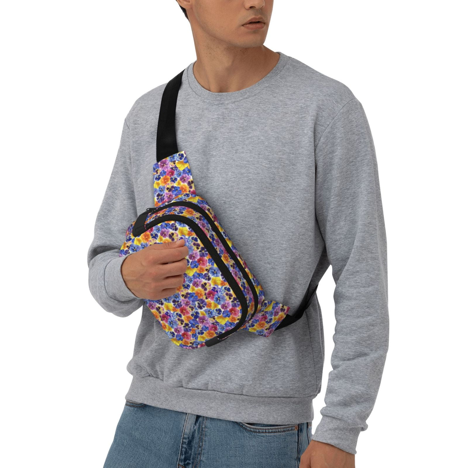 Hirioo The Garden Tricolor Pansy Flower for Double Layer Waist Bag Adjustable Fanny Pack For Travel Running Hiking