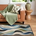 thumbnail image 5 of Blue Green Wave Abstract Hallway Runner Rug, 60x18 Inches Modern Wavy Long Floor Mat, Non-Slip Washable Contemporary Art Rug for Entryway Kitchen, 5 of 9