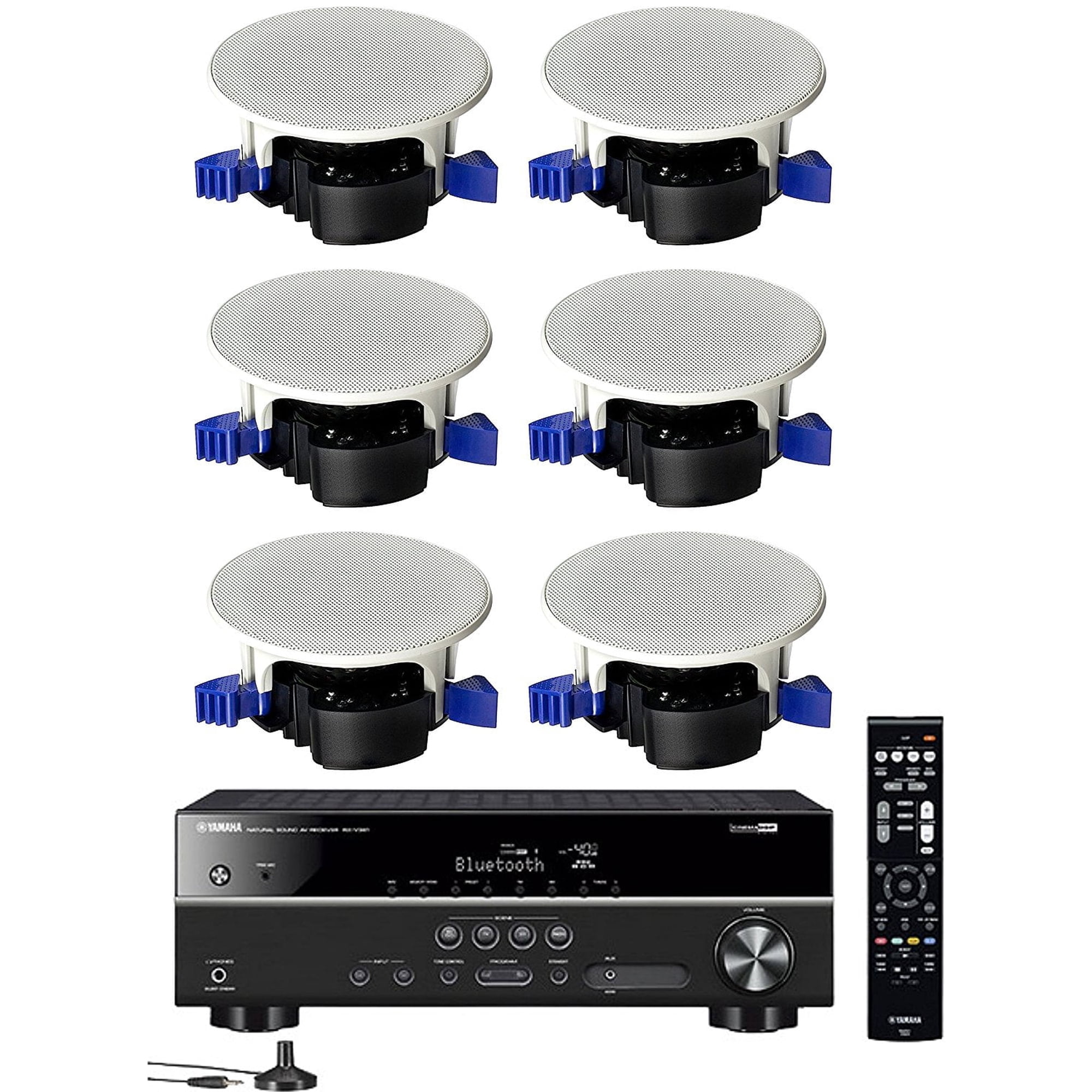 Yamaha 5.1-Channel Wireless Bluetooth 4K A/V Home Theater Receiver + Yamaha Easy-to-Install Natural Sound Moisture Resistant 6.5" High Performance In-Ceiling Speakers (Set of 6)