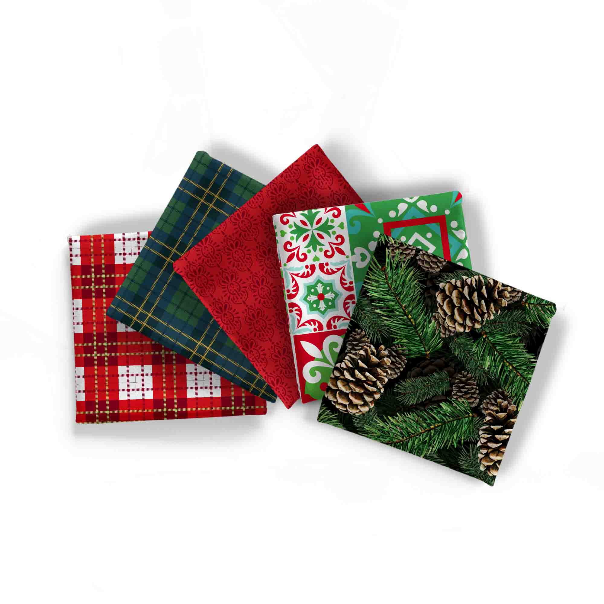 (3 pack) David Textiles 18" x 21" 100% Cotton Holiday, Multi-color, for Quilting & Sewing, 5 Pieces