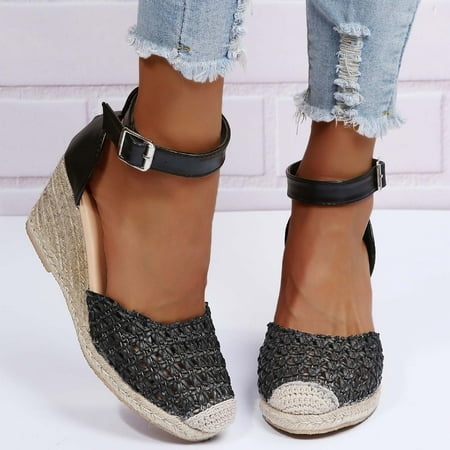 

Ecqkame Women s Wedges Sandals Clearance Woman Summer Fashion Sandals Casual Weave Platform Wedge Shoes Casual Shoes Black 41