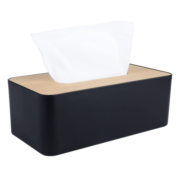 Tissue Box Cover,Tissue Holders,Bamboo Cover Plate,for Bathroom, Bedroom,Dinner Table,Office (Black)