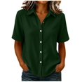 thumbnail image 3 of Women's Loose Fit Short Sleeve Button Up Flared Front Back Pleats Shirt Blouse Top Comfy Office Casual | CSEONE,Army Green L, 3 of 7