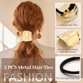 thumbnail image 3 of 3PCS Gold Metal Hair Ties for Thick Hair, Elegant Durable Geometric Design, Hair Accessories Stretchy Ponytail Cuff Holders, 3 Styles for Holiday Gifts, 3 of 7