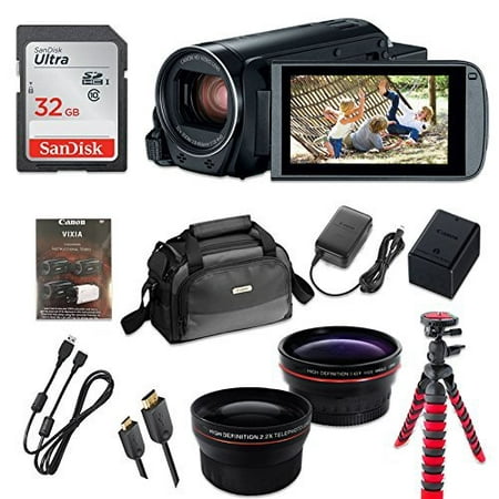 Canon VIXIA HF R800 Full HD Camcorder, CMOS Sensor, 57x Advanced Zoom, Fast & Slow Motion Recording + 0.43xWide Angle Lens + 2.2x Telephoto Lens + 32GB Storage + Spider Tripod +