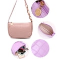 thumbnail image 3 of Bolso de mano tipo sobre clásico de piel sintética con efecto cocodrilo estilo retro para mujer, color rosa, 3 of 5