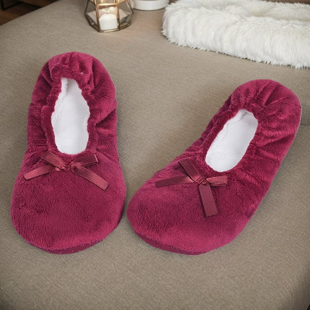 Zapatillas de bailarina para mujer con lazo de satén, zapatillas de ballet cálidas, cómodas e informales, pantuflas mullidas, pantuflas de felpa para niñas