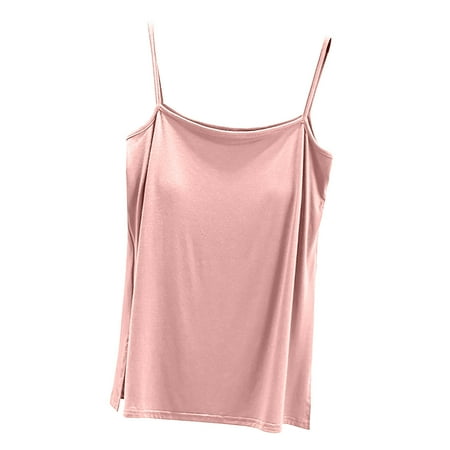 safuny Clearance Summer Women s Trendy Padded Basic Camisole with Bulit In Bra Floral Printed Cami Top Sleeveless Vest V Neck Top Yoga Sports Leisure Comfy Fit Clothing Fashion Pink XL
