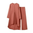 thumbnail image 5 of Fall Lounge Sets for Women 2024 Spring Solid Color Muslim Solid Color Long Sleeve Shirt Coat Wide Leg Trousers Suit, 5 of 9