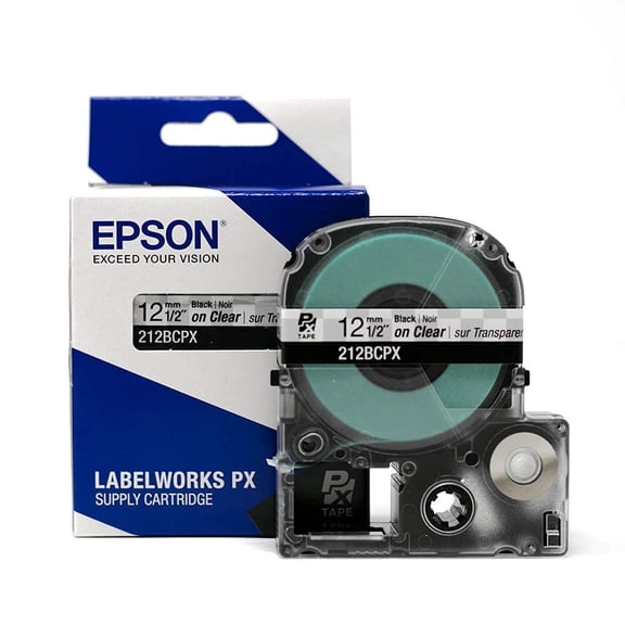 Epson LABELWORKS 212BCPX - Black on Clear PET Label Maker Tape - 1/2" (12MM) Wide, 30 ft