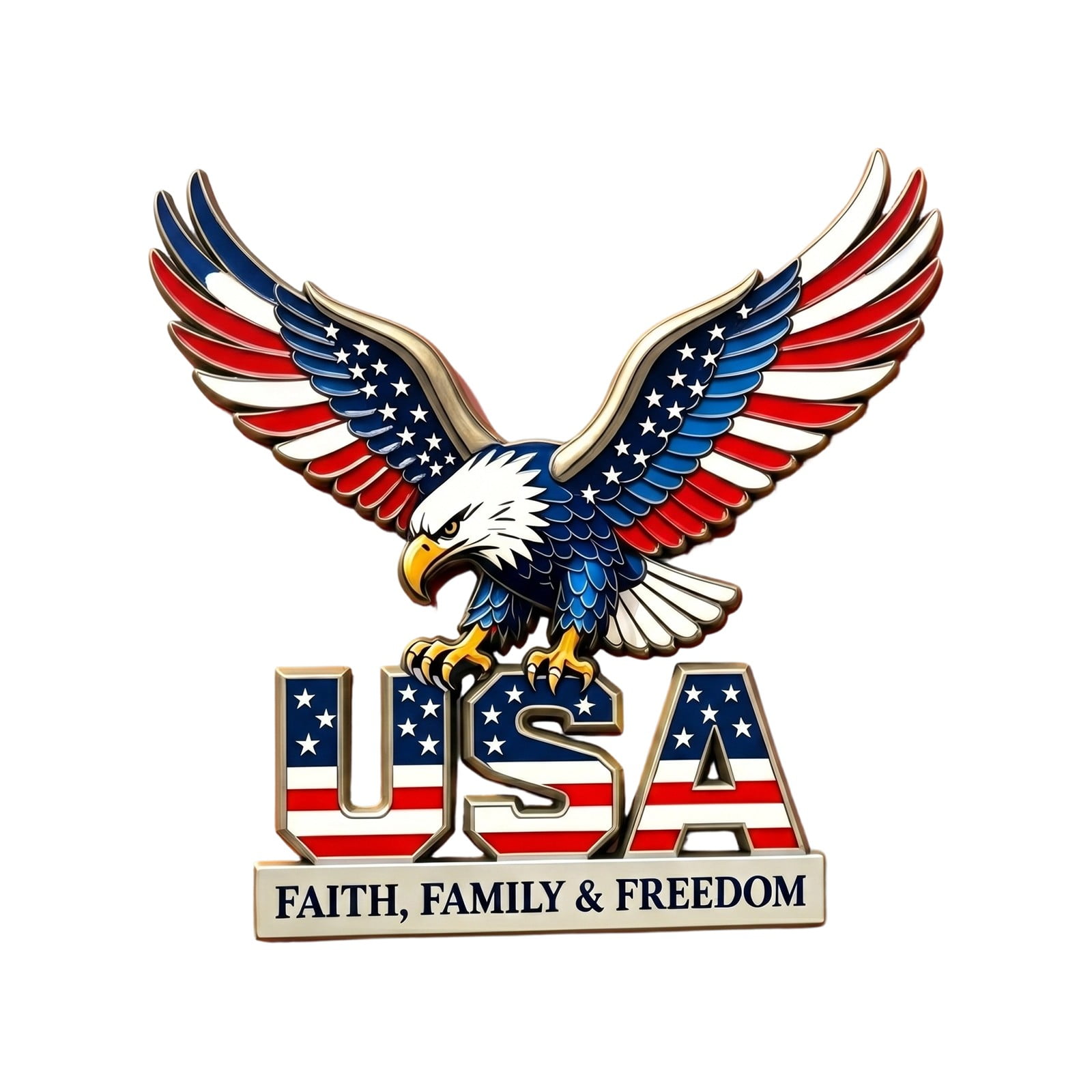 JWZZYD USA Faith, Family & Freedom Metal Emblem, Eagle & USA Letters Patriotic Edition 3D Metal Car Emblem, 250th Anniversary American Flag Auto Decal for Automotive, Trucks, Motorcycle, 1pc