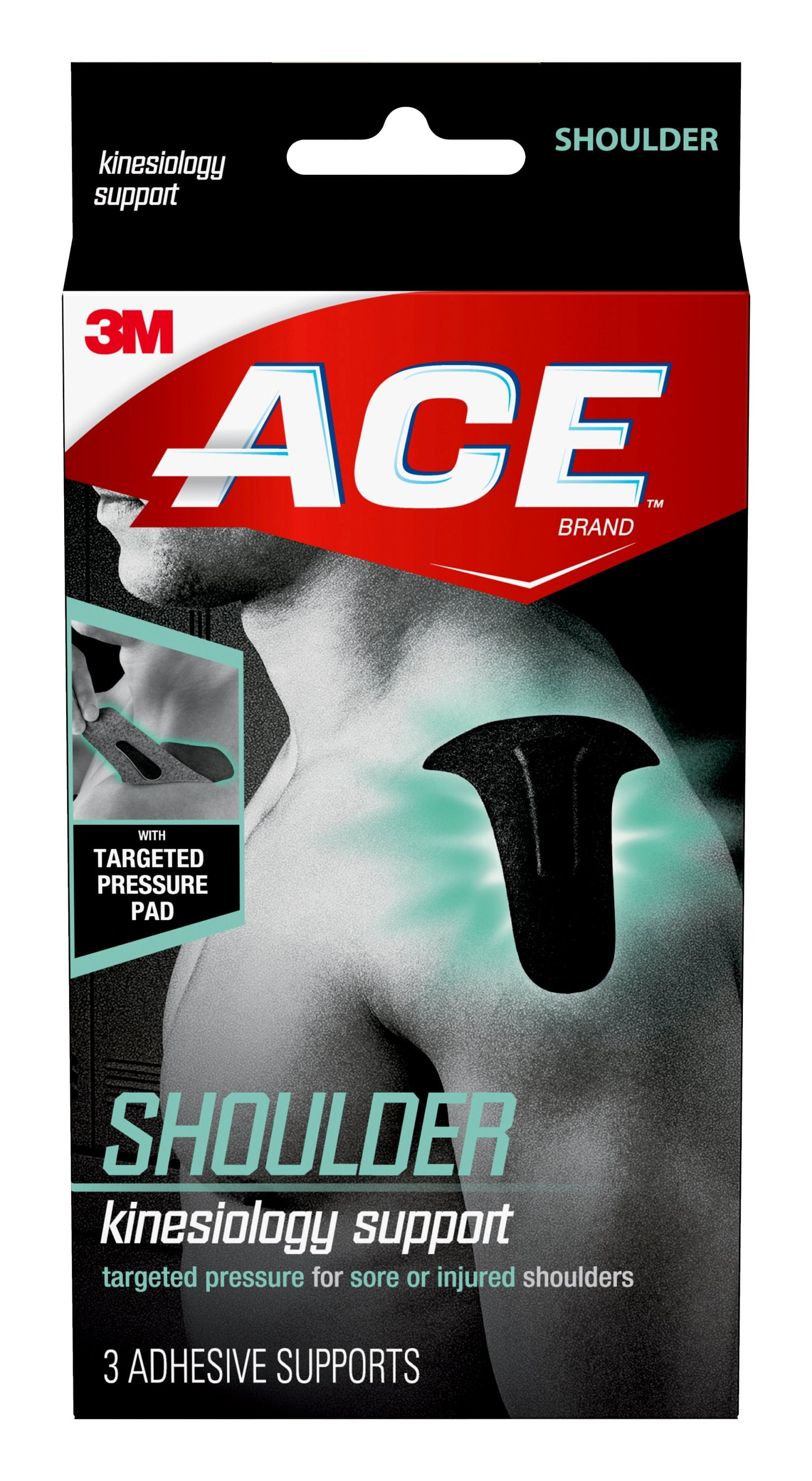 ACE Brand Kinesiology Shoulder Support, 3 Adhesive Supports, Ideal for Sports, One Size