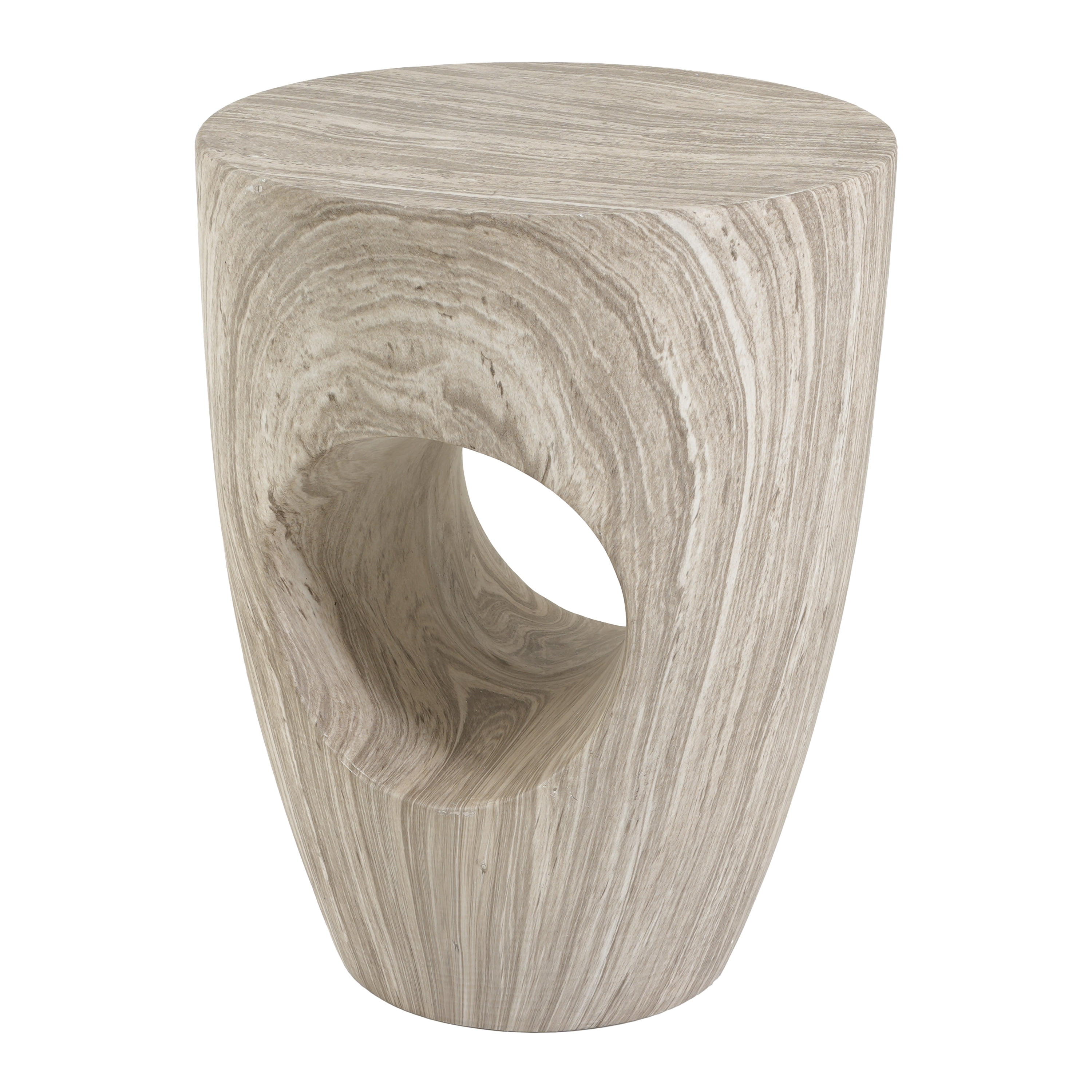 Round MGO Side Table 14.96 Inch, Faux Marble Outdoor Garden Stool and Indoor End Table, No Assembly Required, Gray Marble