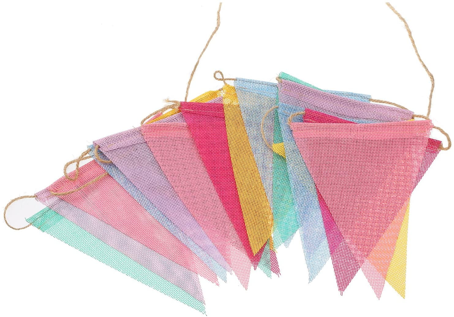 12 Multicolor Flags Imitated Burlap Bunting Banner Fabric Triangle Flag for Party Decoration 