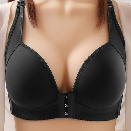 

Vivianyo HD Women Bras Clearance Plus Size Woman s Printing Thin Front Buckle Adjustment Chest Shape Bra Underwear No Rims Flash Picks Black