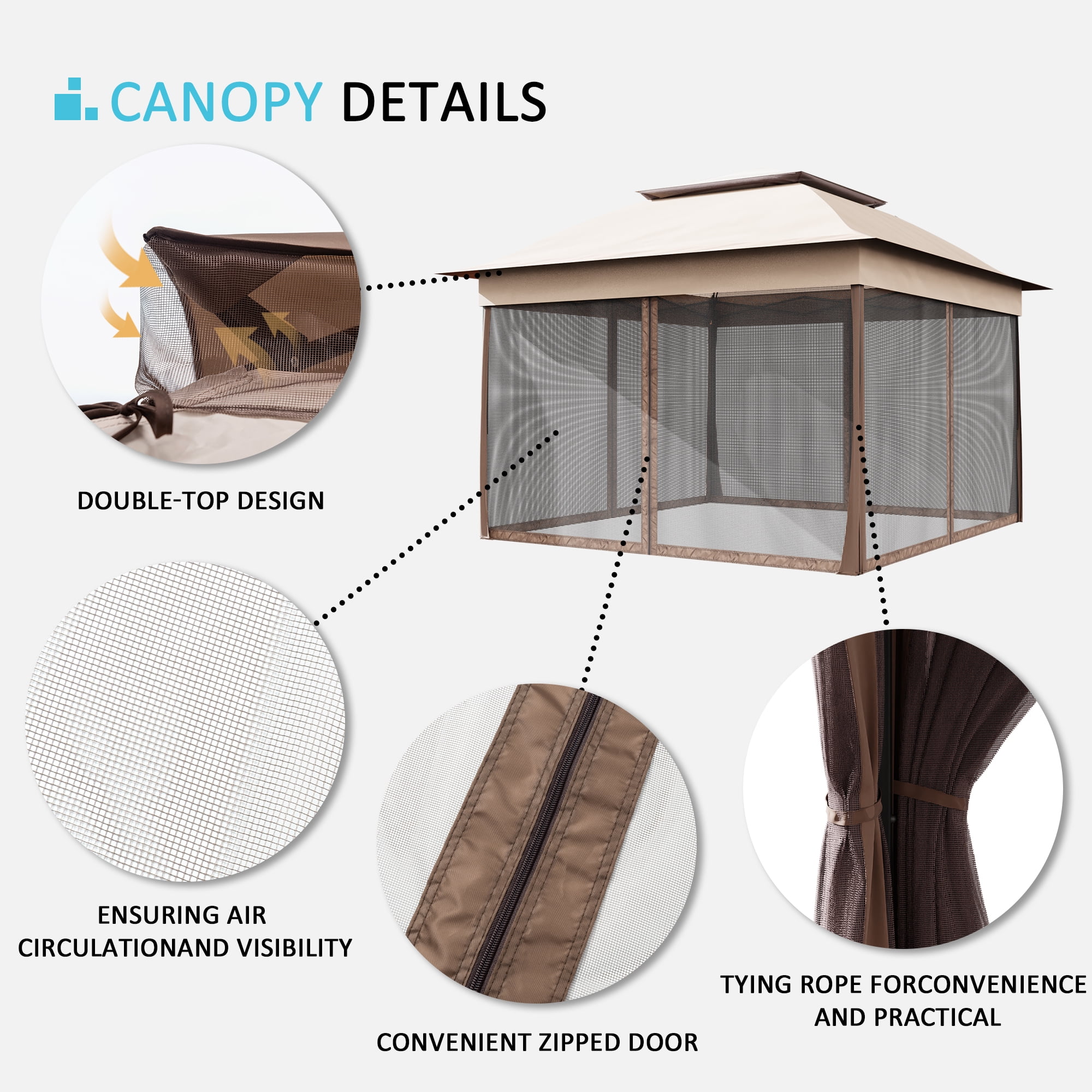 Meetleisure 11'x11' Pop Up Gazebo for Patios, Outdoor Canopy Tent with Sidewalls, Mosquito Netting, Pop Up Shelter for Wedding Party, Beige