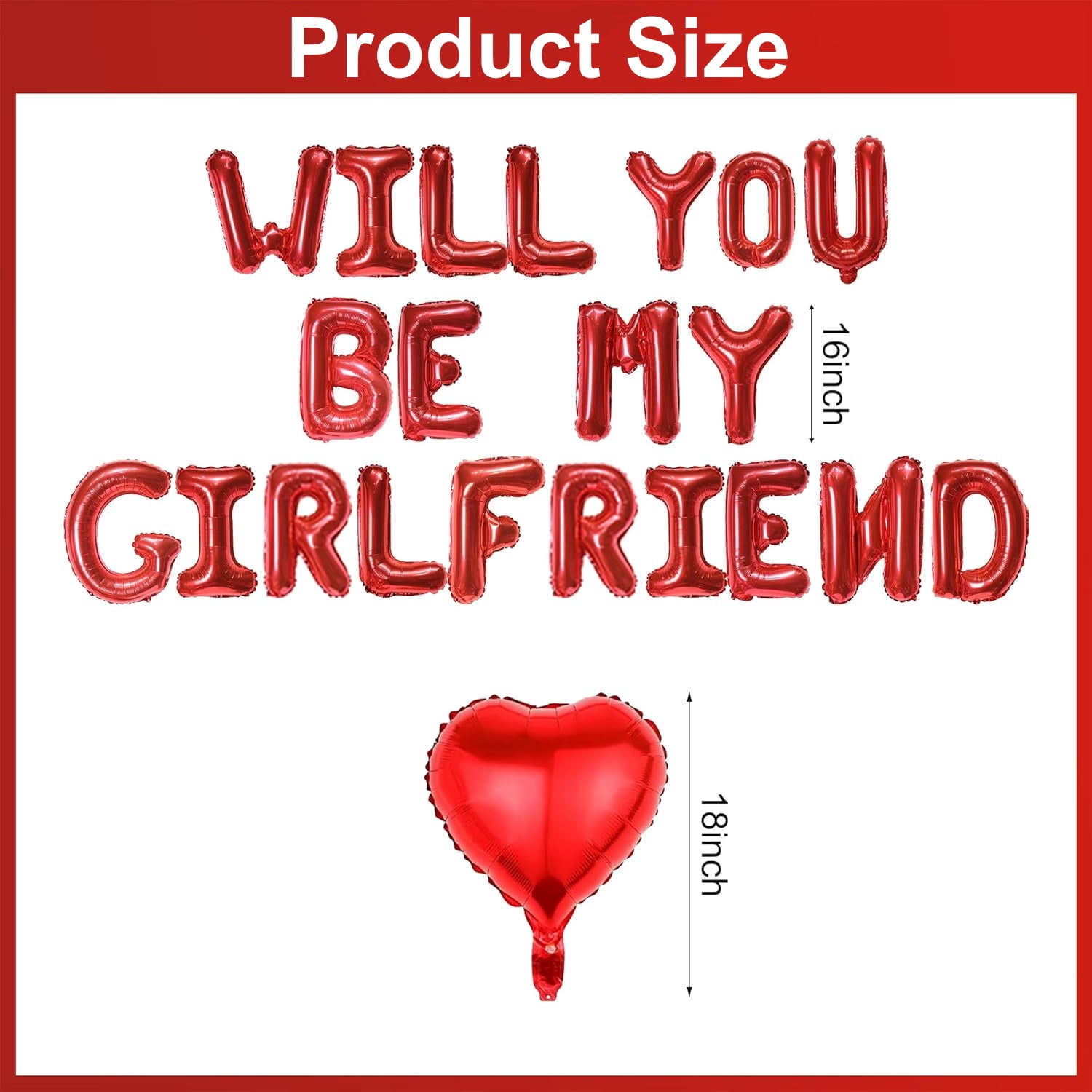 Boriyuan Will You Be My Girlfriend Balloons Set - 16'' Balloon Letters, 18'' Heart Shaped Balloons with 500 Pcs Artificial Rose Petals for Valentine Day Wedding Party Romantic Decorations (Red)
