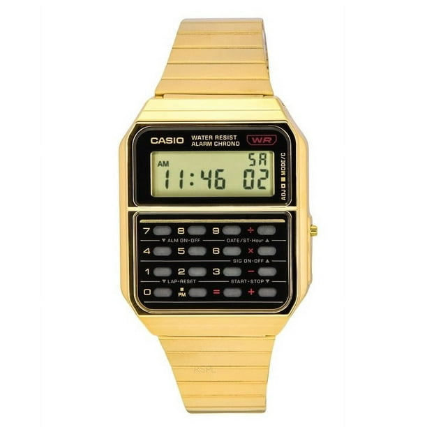 Casio Vintage Digital Calculator Gold Tone Stainless Steel Quartz CA 500WEG 1A Men s Watch Walmart