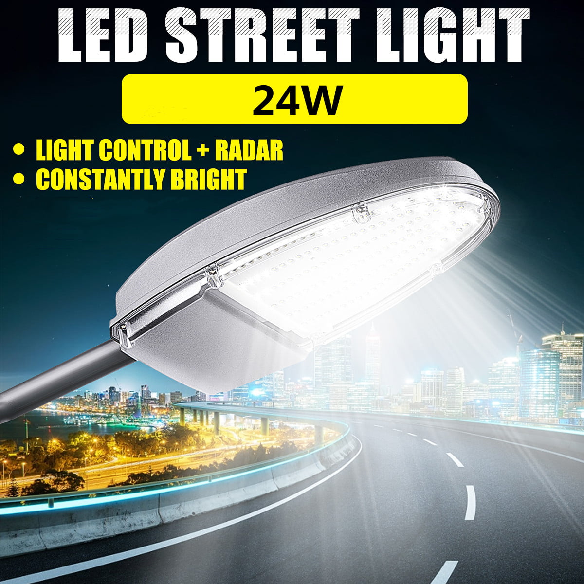 24W LED Road Street Light Yard Garden Spotlight Security Lamp Waterproof Light 