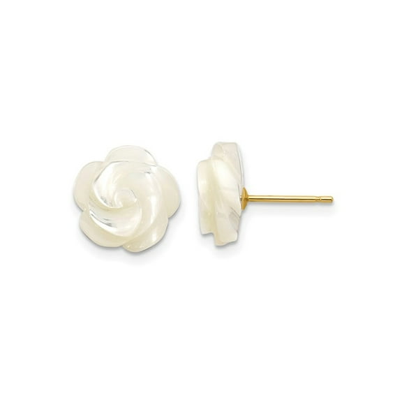 Gem & Harmony White Mother of Pearl Flower Earrings in 14K Yellow Gold for Women