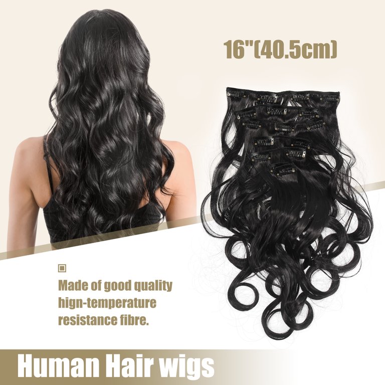 Long Wavy 16 Clips Hair Extensions Clips in 7Pcs/Set Synthetic High  Temperature Fiber Black Brown