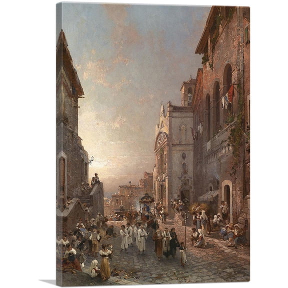 ARTCANVAS Procession In Naples Canvas Art Print by Franz Richard Unterberger - Size: 40" x 26" (0.75" Deep)