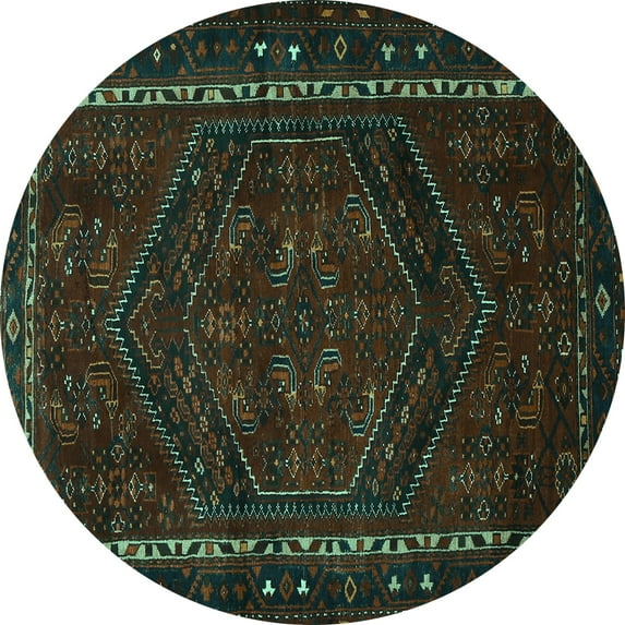Ahgly Company Indoor Round Persian Turquoise Blue Traditional Area Rugs, 7' Round