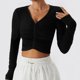 thumbnail image 2 of Top de entrenamiento fruncido frontal Cuello en V Color puro Manga larga Slim Fit Casual Camiseta transpirable Negro 12/L, 2 of 7