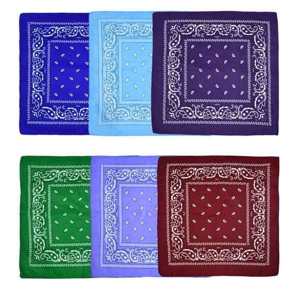 Paquete de 6 pañuelos de arcoíris de poliéster para hombres y mujeres, pañuelos tipo pañuelo de vaquero con estampado de cachemira para el cabello, 54 x 54 cm