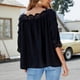 thumbnail image 4 of Camisa holgada negra de media manga para mujer, blusa con encaje y parches calados XXL, 4 of 6