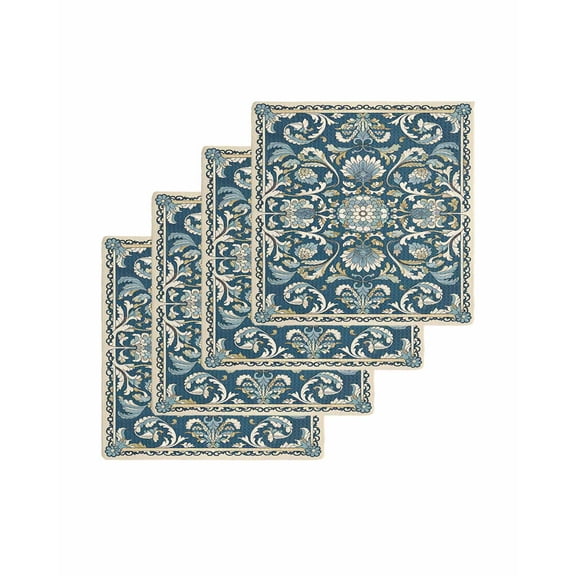 Blue Boho Flowers Kitchen Dish Towels for Drying Dishes Set of 4, Country Vintage Abstract Floral Waffle Weave Microfiber Terry Hand Tea Bathroom Towels Quick Dry & Absorbent Towel 12x12