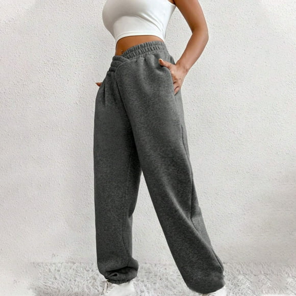 Lolmot Women's Fashion Solid Color Elastic Waist Close Slant Pocket Sweatpants Trousers