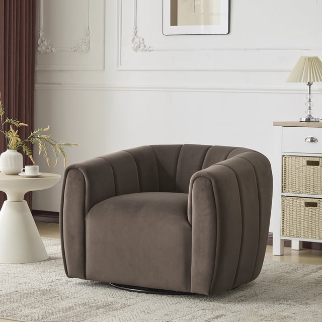 Noble House Modern Velvet Swivel Club Chair,Tub Design with 360-Degree Rotation,No Assembly Required,Dark Brown