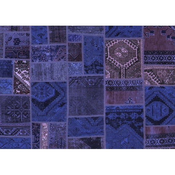 Ahgly Company Indoor Rectangle Patchwork Blue Transitional Area Rugs, 2' x 4'
