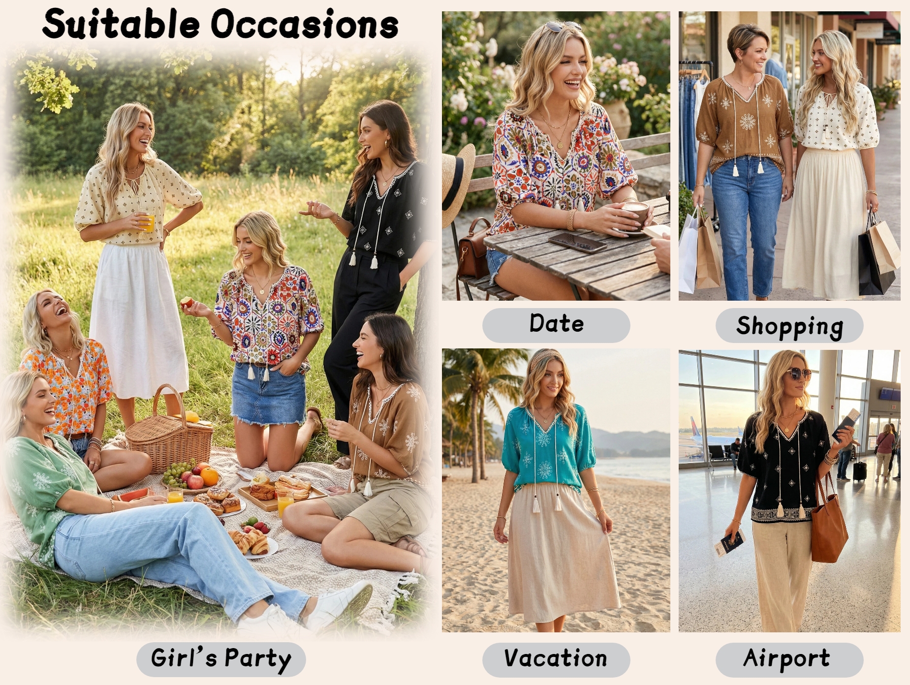 UVN Women's Boho Floral Tie-Front Blouse, Multicolor photo 6