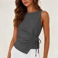 thumbnail image 2 of hotojiny Womens Cotton Linen Tops Summer Tie Waist High Neck Elegant Blouses Business Dressy Sleeveless Shirts Work Outfits, 2 of 7