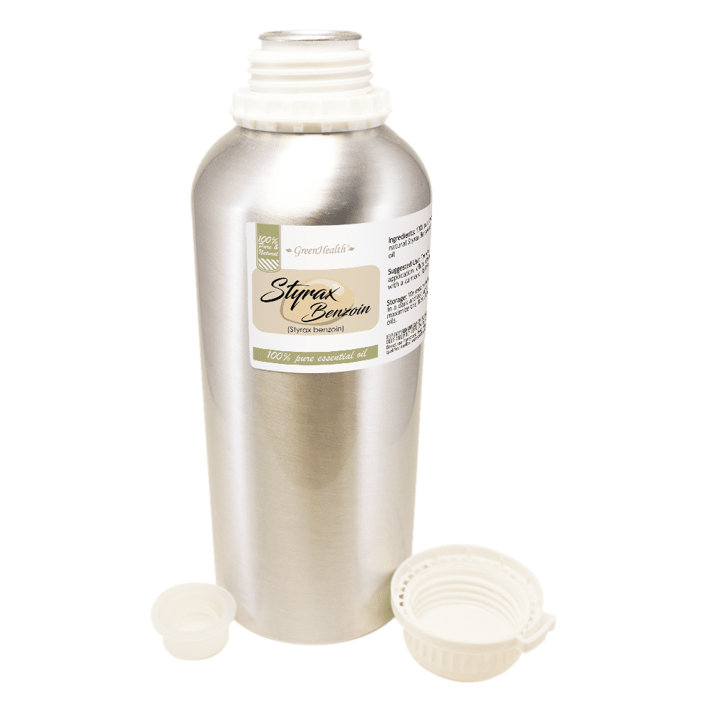GreenHealth Styrax Benzoin Essential Oil – 32 fl oz | 100% Pure & Natural | Aluminum Bottle with Locking Cap | for DIY Perfume Blends, Candles, Soap Making & Wax Melts