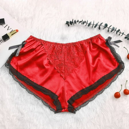 Pxiakgy intimates for women Silk Satin Flowers Floral Lace Pajamas Underwear Women Shorts SXXXL Red + XXL