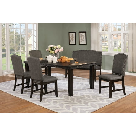 Best Quality Furniture 6pc Rustic Dining Set w/ Bench Dark Gray or Dark