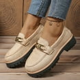 thumbnail image 4 of SYMOID Womens Beige Chunky Sole Loafers - Re-Ro Ox-Rd Cloth Shoes with Metal Buckle, Comfortable Breathable Daily Wear for Women Size 5.5-10.5,Size 38, 4 of 8