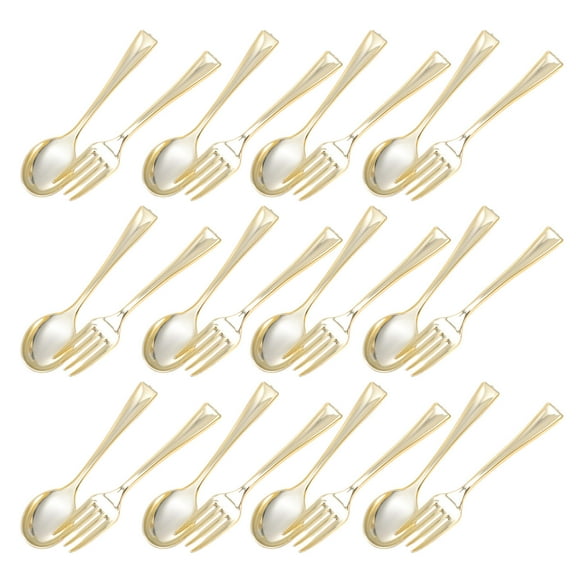 Soimiss Golden Disposable Spoons and Forks, One-Piece Molding, Comfortable Handle, Party Decor 1Set