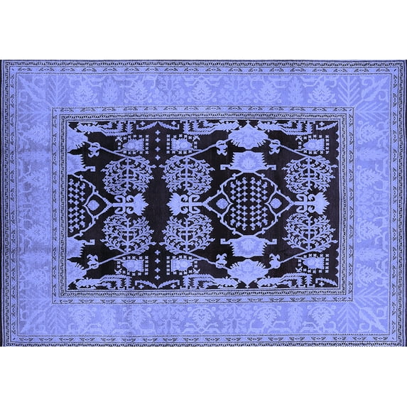 Ahgly Company Machine Washable Indoor Rectangle Oriental Blue Industrial Area Rugs, 5' x 8'